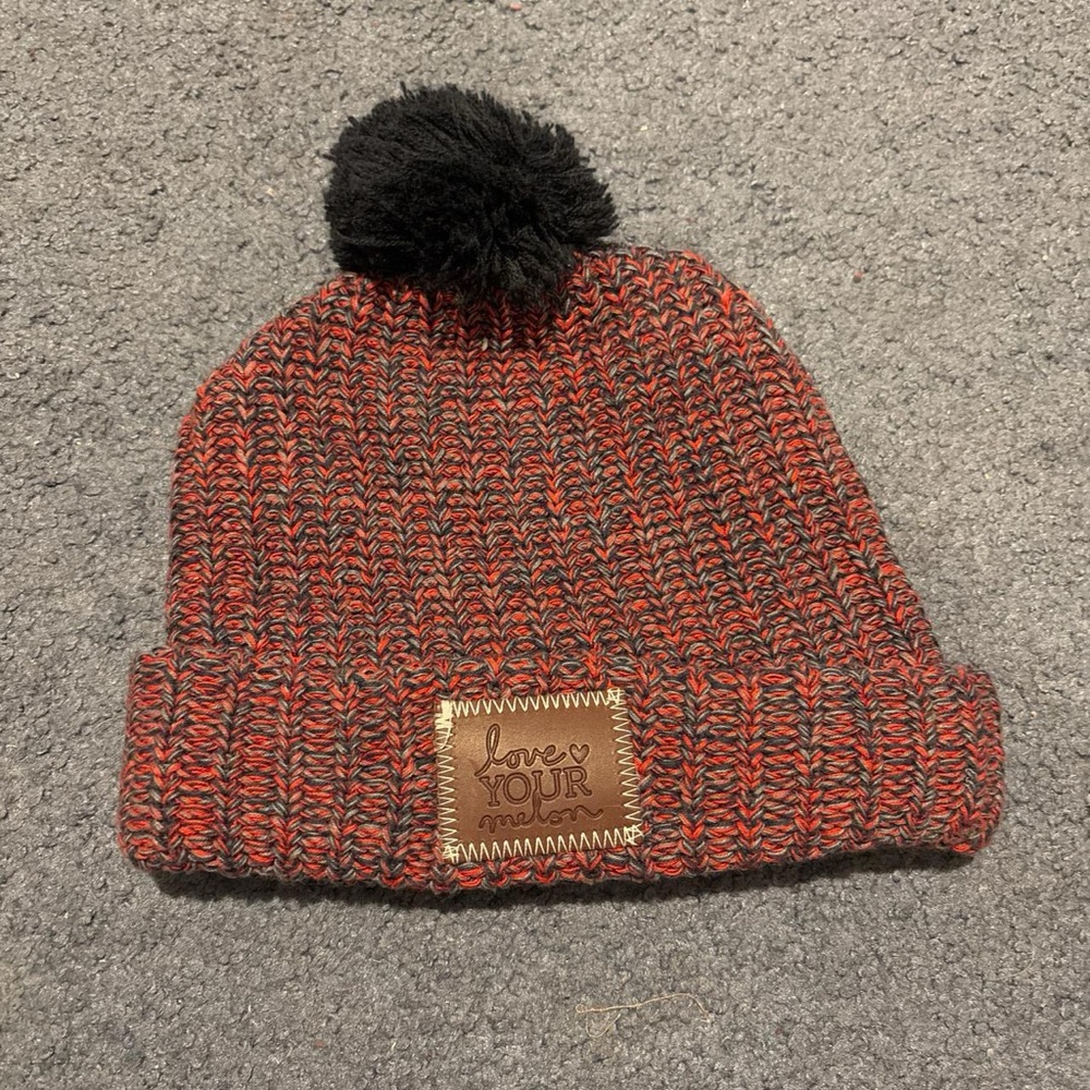 Love Your Melon Red Knit Beanie with Pom